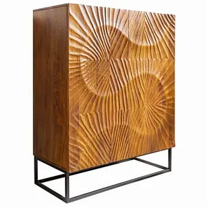 Nieuwe Trending Vierkante Mango Hout Zwarte Kleur Mini Houten Bar Kast Met Ijzer Stand Voor Woonkamer En bars