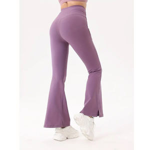 High Waist <b>Flare</b> Woven Women's Pants, Cross High Waist High Stretch Lifting Side Fitness Casual Pants With Pockets <b>Flare</b> <b>Legging</b> - Product Image 2