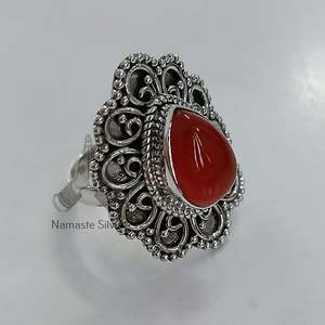 Boho Chic Carnelian <b>Statement</b> <b>Ring</b> Handmade Sterling <b>Silver</b> with Pear Cut Gemstone Perfect Birthday Gift for Her - Product Image 2