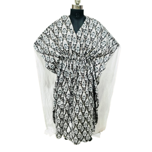 ชุดเดรสยาวพิมพ์ลายแบบชาวชาวปุรีสำหรับผู้หญิง ระบายอากาศได้ดี สวมใส่สบาย ดูสง่างาม  ฟรีไซส์ เหมาะสำหรับวันพักผ่อน ชายหาด ฤดูร้อน วันหยุด คอวี - Product Image 1