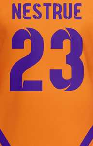 Maillot de hockey sur glace personnalisé orange et violet, uniforme d'équipe, nom et numéro de joueur personnalisés, design géométrique moderne, vêtements de performance - Product Image 2