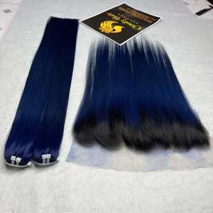 Bone Straight <b>Ombre</b> Blue Color Bundles Hair Extension Wholesale Price Vietnamese Super Double Drawn Human Hair Best Selling Hair - Product Image 2