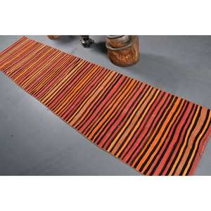 Nouveau tapis en viscose de laine noire Orange traditionnelle 2.3x10ft Design Patchwork turc pour entrée couloir Latex armure Jacquard - Product Image 4