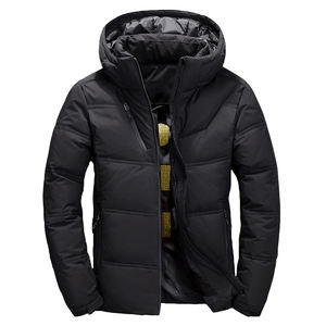 Veste polaire chaude d'hiver décontractée pour hommes Parka de canard blanc avec capuche de couleur unie doublée de fermeture éclair avec logo imprimé Manteaux d'extérieur - Product Image 1