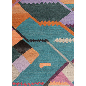 พรมทอมือลายเรขาคณิตสีน้ำเงิน Weaver Art Reserve ขนาด 9x12 ฟุต แบบทอเรียบ สำหรับห้องนั่งเล่นและทางเดินในบ้าน - Product Image 3