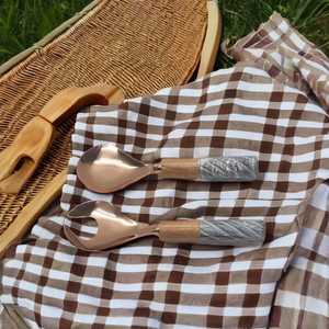 Bois Marbre Joint Poignée En Acier Inoxydable Salade Serveur Couverts Ensemble Écologique De Luxe Couverts Fourchette Cuillères Designer Poignée - Product Image 1