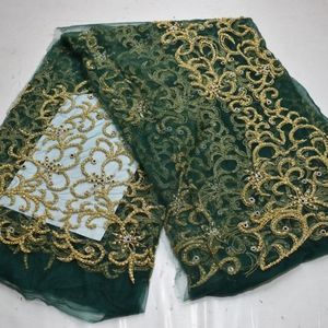 Top-End Luxury French Beaded <strong>Sequined</strong> <strong>Lace</strong> <strong>Fabric</strong> in Gold <strong>Net</strong> Organza Beaded <strong>Lace</strong> - Product Image 1