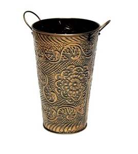 ถังใส่ดอกไม้ประดิษฐ์สำหรับปลูกต้นไม้ในบ้านและนอกอาคารดีไซน์โบราณมีสีเขียวนูนพร้อมด้ามจับทำจากทองเหลือง - Product Image 5