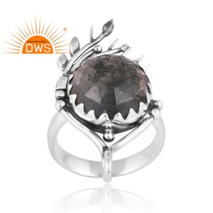 แหวนพลอย925มอสอาเกตสีเงินธรรมชาติดีไซน์พื้นผิวสำหรับผู้หญิงเครื่องประดับที่กำหนดเองเป็นของขวัญสำหรับผู้หญิงสำหรับผู้หญิง - Product Image 1