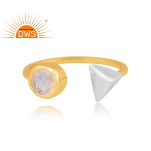 Latest Design 18K Gold Plated Natural Rainbow Moon Stone Gemstone <b>Adjustable</b> <b>Ring</b> Demi Fine Jewelry Manufacturer - Product Image 2