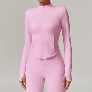 Top manica lunga all'ingrosso maglietta da palestra tuta <span class=keywords><strong>allenamento</strong></span> Top <span class=keywords><strong>femminile</strong></span> giacche da <span class=keywords><strong>allenamento</strong></span> con cerniera Yoga da donna - Product Image 5