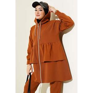 Conjunto de doble botonadura con volantes y cremallera Tan - Product Image 4