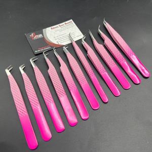 Pince à épiler d'extension de cils personnalisée en rose Ombre pince à cils professionnelle en acier inoxydable à forte tenue marque privée pointue - Product Image 6