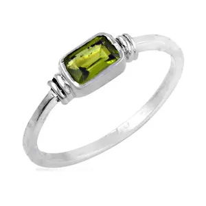 Art Palace Women's 925 Silver Peridot Ring Rectangle <b>Emerald</b> Cut Bezel Setting Minimalist Gemstone Jewelry Everyday Wear Third - Product Image 1