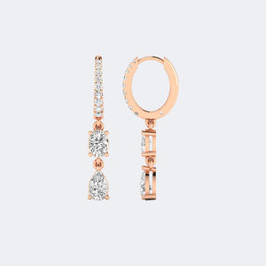 Pendientes Colgantes Huggie con Diamantes Redondos, Pera y Ovalados de 1.40 CTW, Oro, Diamantes Cultivados en Laboratorio, Color E, VVS2, Joyería Lineal para Mujer - Product Image 1