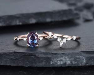 ชุดแหวนหมั้นรูปวงรีทรงรีสไตล์วินเทจทำจากเงิน925ชุดแหวนหมั้นโค้งสำหรับผู้หญิง - Product Image 2