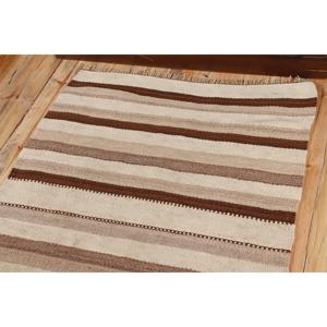 Tapis vintage, tapis turc de 2,8 x 10,6 pieds, Kilim marron et blanc avec motifs de plantes et d'arbres - Product Image 5