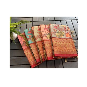 Lino de calidad superior Impresión digital Saree Fancy Tassels in Pallu con blusa para correr para bodas, fiestas y festivales - Product Image 1