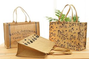 Sac à main fourre-tout en jute Grand motif de plage Poignées souples Deux sangles Fermeture ouverte Stratifié Intérieur Floral Sacs en toile de jute Lettre - Product Image 5