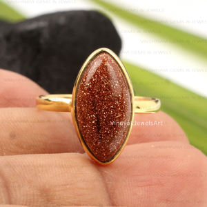 Vente chaude Brown Goldstone Lunette Réglage Anneau 8x16mm Marquise Forme 925 Argent Sterling 18k Plaqué Or Éternité Vermeil À La Mode - Product Image 1