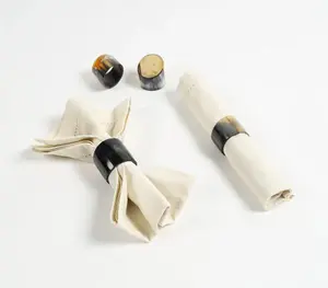 Servilleteros de cuerno pulido de búfalo auténtico, servilletero de anillo de aspecto Natural para mesa de comedor hecho de cuerno de vaca - Product Image 3