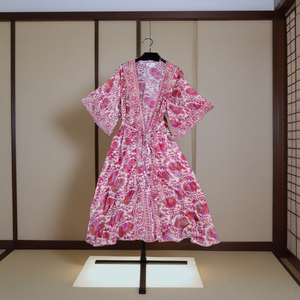 Luxe Aqua Vert Multicolore Floral Paisley Imprime Femmes Soie Longue Kimono Robe avec Longue Ceinture pour Resort Lounge Wear Vêtements de Nuit - Product Image 6