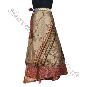 Señoras verano bohemio multicapa debajo de la rodilla seda India Sari Wrap falda rodilla Maxi longitud más tamaño Fabricante Mayorista - Product Image 1