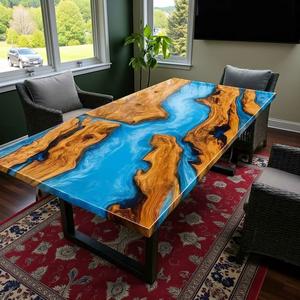 Trending Customized Green <b>Epoxy</b> <b>Resin</b> Wooden Dining Table Top Unique Handmade Decorative Dining Table Top at Low <b>Price</b> - Product Image 3