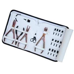 Hair Extension tools Kit Rosegold 2-Hole <b>Micro</b> Ring Crimping Plier <b>Tape</b>-In plier Bead Opener Mini Scissors Needles Storage Case - Product Image 1