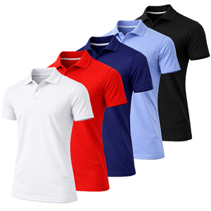 Lot de 5 chemises décontractées à manches courtes pour homme, en polyester tricoté uni, respirant et anti-transpiration (S-3XL) - Product Image 1