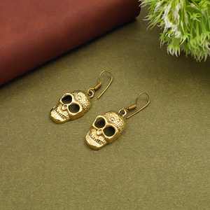 Pendientes de Calavera de Latón al por Mayor, Chapados en Oro, Estilo Gótico Punk, para Mujer, Proveedor de Joyería de Moda OEM ODM - Product Image 3