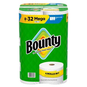 กระดาษเช็ดมือแบบม้วน Bounty รุ่น Mega Select A Size สีขาว 8 ม้วน แบบพับเดี่ยว ขนาดใหญ่ ใช้แล้วทิ้ง - Product Image 1