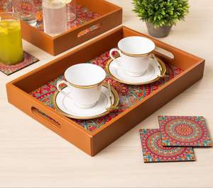 Plateau de service décoratif en bois MDF de 10x15 pouces fabriqué à la main, 4 sous-verres gratuits, peint à la main, par HF CRAFTS - Product Image 2