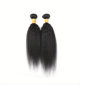 Extensions de Cheveux Humains Remy Américains de Qualité Certifiée, Bundles avec Closure en Dentelle, Cheveux Vierges Kinky Straight, Double Trame, Sans Nœuds, Sans Perte - Product Image 2