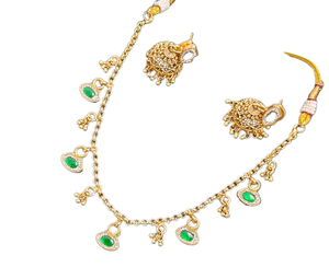 Bijoux pour femmes à la mode pour fonction de mariage pierre Kundan cloutée avec ensemble plaqué or Antique avec boucle d'oreille fantaisie pour femme - Product Image 1