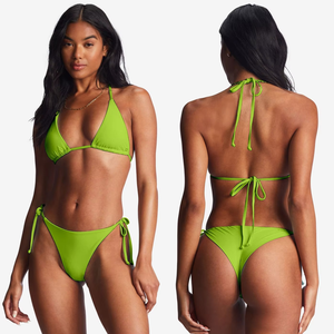Traje de baño Color sólido y dibujos animados Impreso Triángulo Sujetador 2 piezas Bikini Traje de baño Set - Product Image 3
