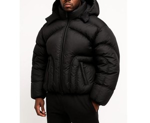 เสื้อโค้ทขนเป็ดหนามีฮู้ดสำหรับผู้ชายเสื้อโค้ทขนเป็ดหนาสีดำมันวาวโลโก้ออกแบบได้ตามต้องการสำหรับฤดูหนาว - Product Image 1