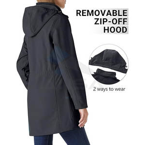 Lightweight Women Long Softshell Jacket Fleece Lined Waterproof Windbreaker Warm <b>Raincoat</b> Gray Durable Jacket - Product Image 2
