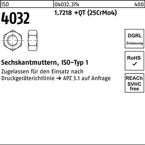 น็อตหกเหลี่ยม ISO 4032 M39 25CrMo4+QT แพ็ค 5 ชิ้น - Product Image 1