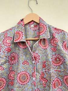 ชุดนอนผ้าฝ้ายพิมพ์ลายดอกไม้ทำด้วยมือแบบอินเดียสำหรับฤดูใบไม้ผลิฤดูร้อนฤดูใบไม้ร่วง - Product Image 3