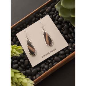 Navajo Handmade Drop <b>Earrings</b> <b>Black</b> Jack Turquoise & Sterling Silver <b>Dangle</b> Water Drop Shape for Gift - Product Image 3
