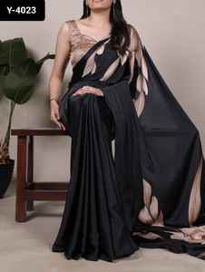 Vêtement Ethnique Indien Fantaisie Satin Soie Saree avec Floral Imprimé et Tache Imprimé Chemisier Pièces pour Festival Fonction Porter Sari - Product Image 3