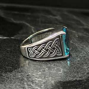 Anillo de Plata de Ley 925 Hecho a Mano para Hombre con Piedra Preciosa de Aguamarina Azul Cielo, Corte Cuadrado, Joyería Masculina - Product Image 5