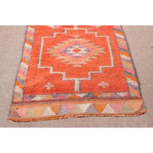 3x11.6 ft <b>Rug</b>, <b>Runner</b> Turkish <b>Rug</b>, Orange Herki Southwestern <b>Rug</b> - Product Image 5