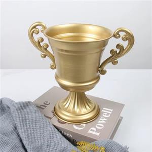 <b>Vintage</b> Inspired Gold Finish Metal Decorative <b>Vase</b> With Handles For Living Room Console And Interior Accent From India - Product Image 1