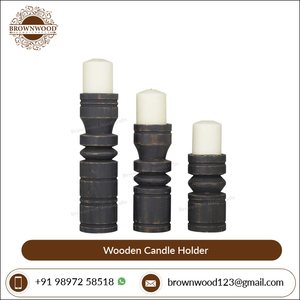 ชุดเชิงเทียนโบราณสีเทาเข้มมี3ดีไซน์ที่เป็นเอกลักษณ์เชิงเทียนไม้มะม่วงคุณภาพสูงขายส่งจากผู้ผลิตอินเดีย - Product Image 3