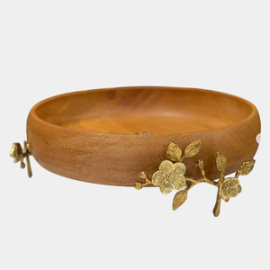 Cuenco decorativo de madera de mango de la más alta calidad con vajilla de acento de hoja de Metal, cuenco de madera para servir, ensaladera en precio al por mayor - Product Image 5