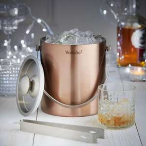 Cubo de hielo de cobre de inspiración antigua hecho a mano con interior aislado y elegantes asas de latón y perfecto para la decoración del bar del hogar - Product Image 1