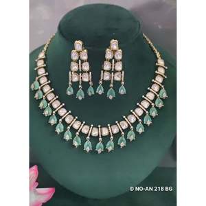 Moissanite <b>Necklace</b> & Earring Set SKU an 218 BG/D-4 Pear Cut Gold Plated Luxury Women's Jewelry for Wedding Occasions - Product Image 3