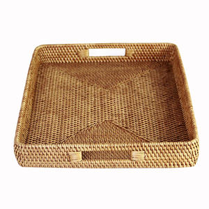 Plateau de service en bois de conception imprimée de plateau de service de style unique de forme rectangulaire avec deux poignées restaurant café hôtels servant - Product Image 4